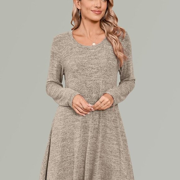 Women Plus Size Sweater Dress Long Sleeve Pockets Casual Fall Winter Tunic - Picture 3 of 7